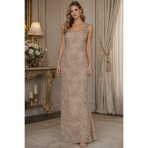 Macis Vintage Beaded Formal Evening Sleeveless Maxi Dress Womens 12